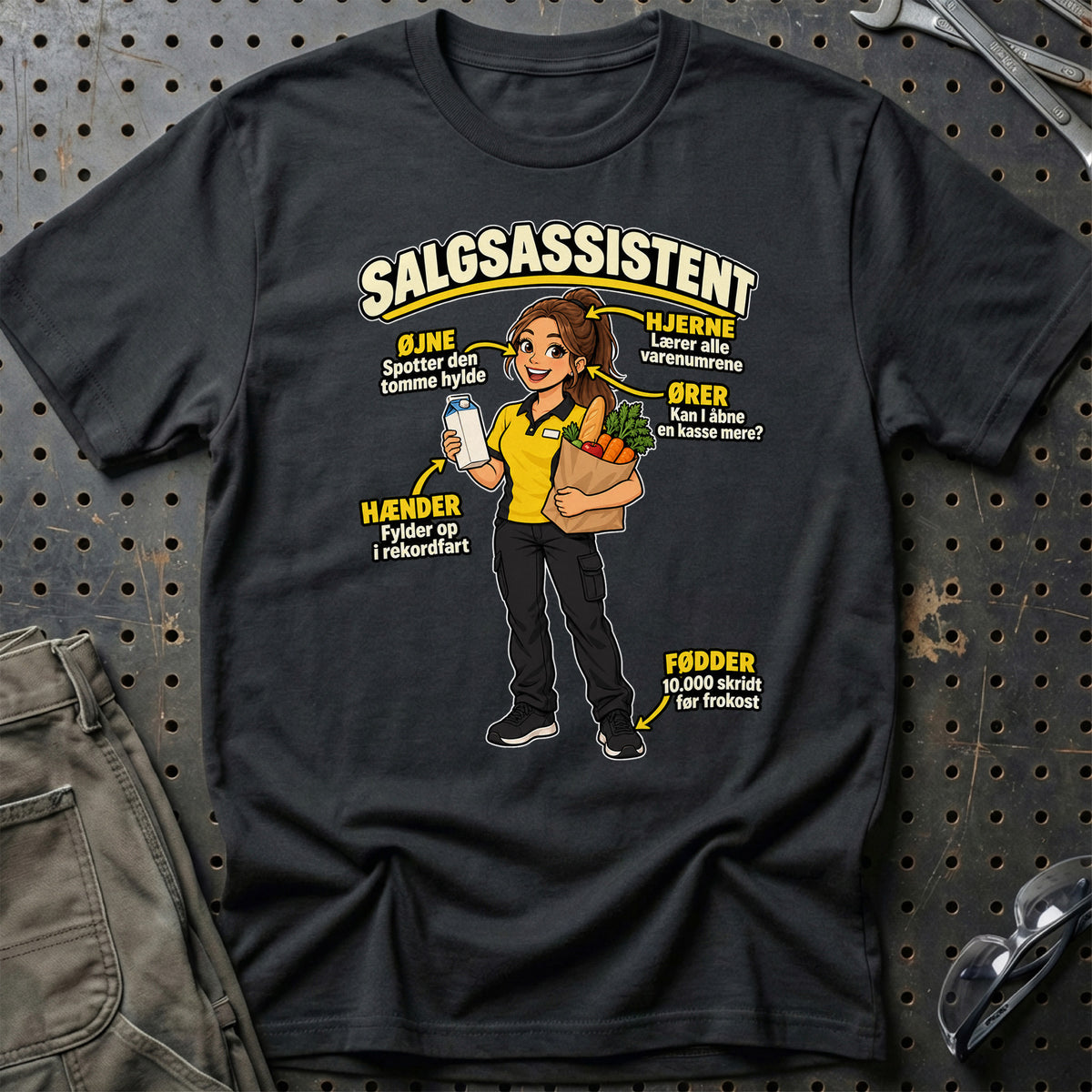 
Salgsassistent – Fylder op i rekordfart – Unisex T-Shirt – Sort
