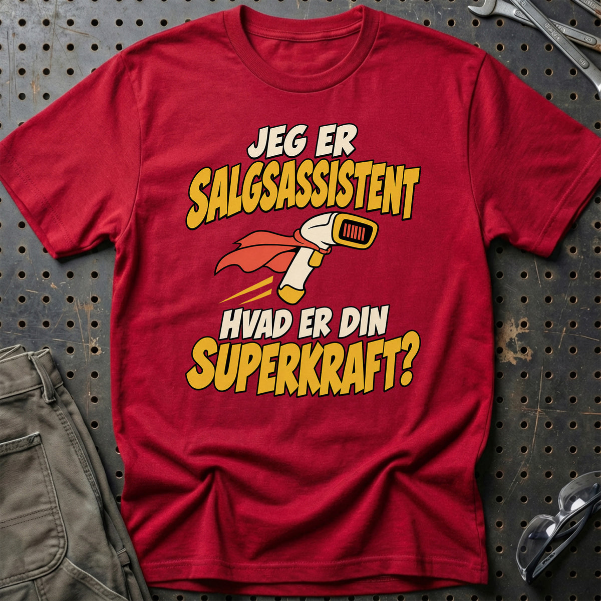 
Salgsassistent – Hvad er din superkraft? – Unisex T-Shirt – Rød