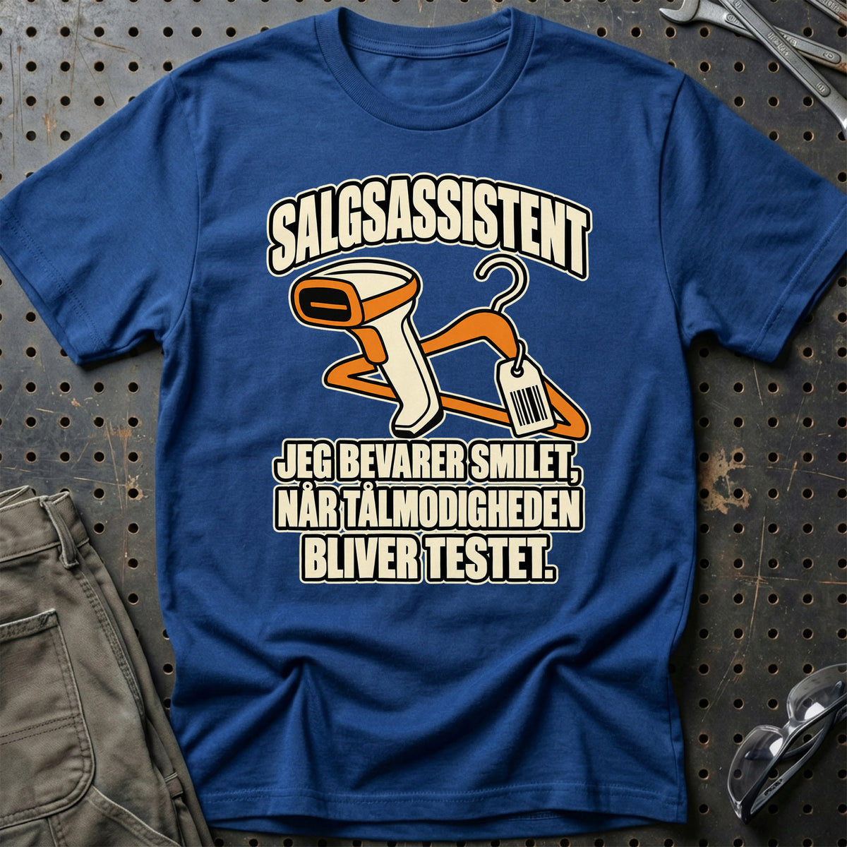 
Salgsassistent – Jeg Bevarer Smilet T-Shirt – Blå Royal – print på forsiden