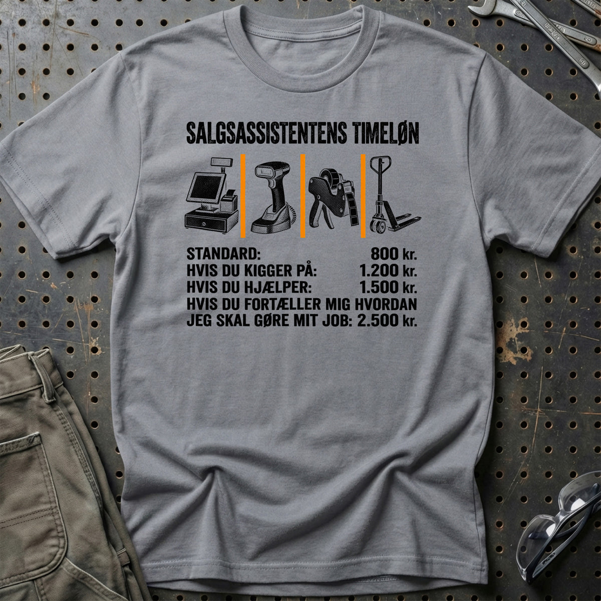 
Salgsassistentens Timeløn T-Shirt – Grå Sport – print på forsiden