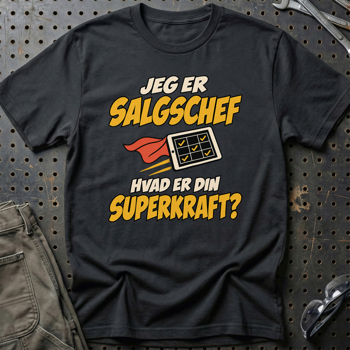 
Salgschef – Hvad er din superkraft? – Unisex T-Shirt – Sort