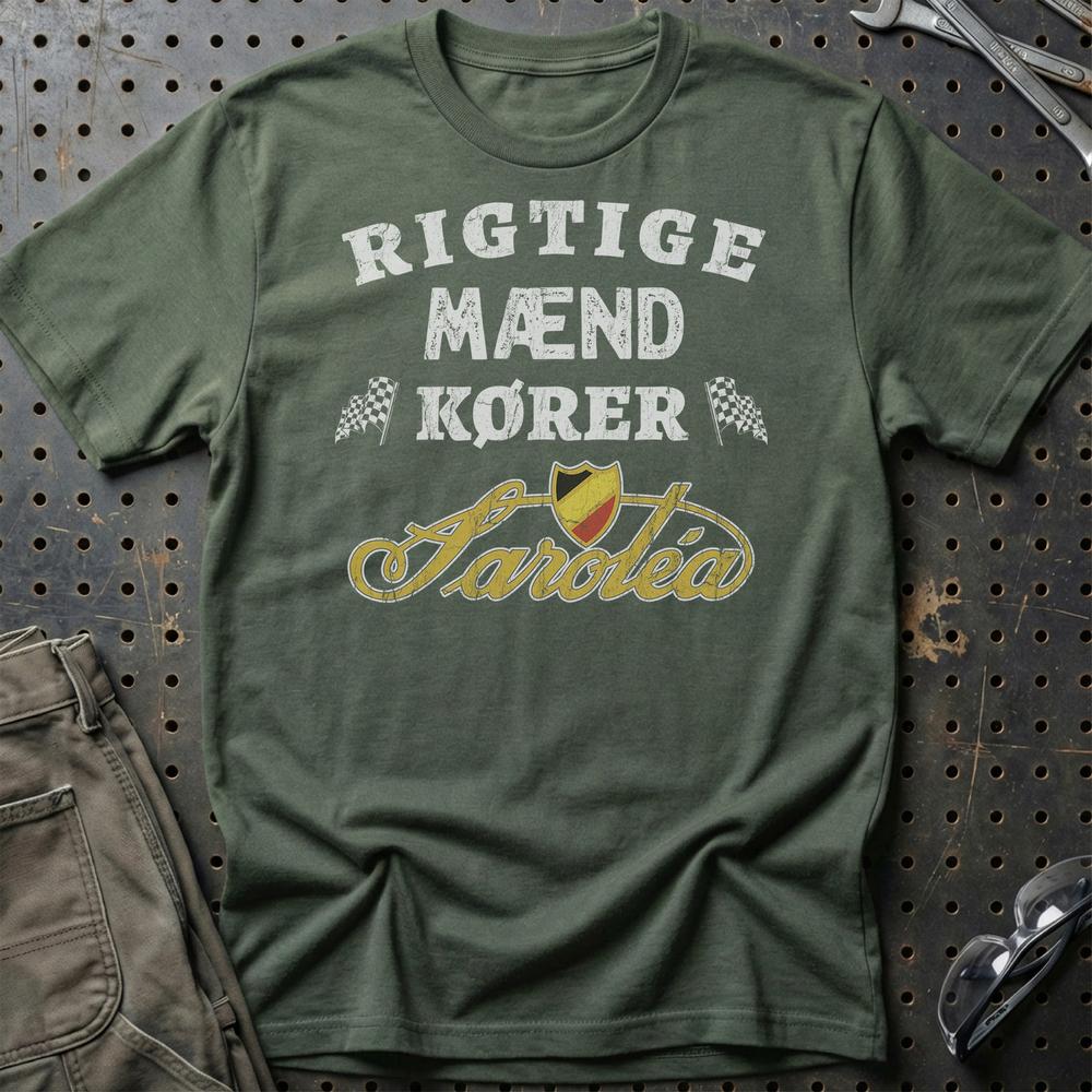 Sarolea Rigtige Mænd Kører T-Shirt-Beklædning-Sarolea-Grøn Militær-S-Garage Culture Shop- garage - man cave - merchandise