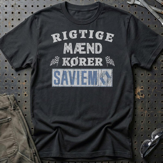 Saviem Rigtige Mænd Kører - Unisex T-Shirt , Bomuld-Beklædning-Saviem-Sort-S-Garage Culture Shop- garage - man cave - merchandise