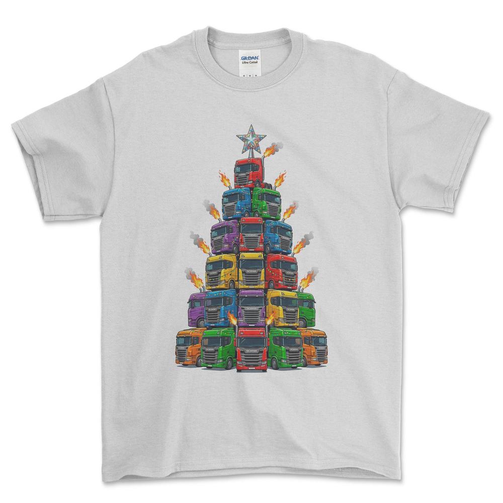 Scania Lastbil Juletræ Christmas Tree - Unisex T-Shirt-Beklædning-Scania-Hvid-S-Forside-Garage Culture Shop- garage - man cave - merchandise