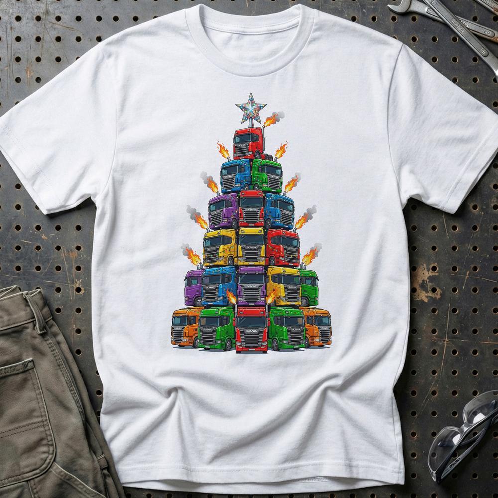 Scania Lastbil Juletræ Christmas Tree - Unisex T-Shirt-Beklædning-Scania-Hvid-S-Garage Culture Shop- garage - man cave - merchandise