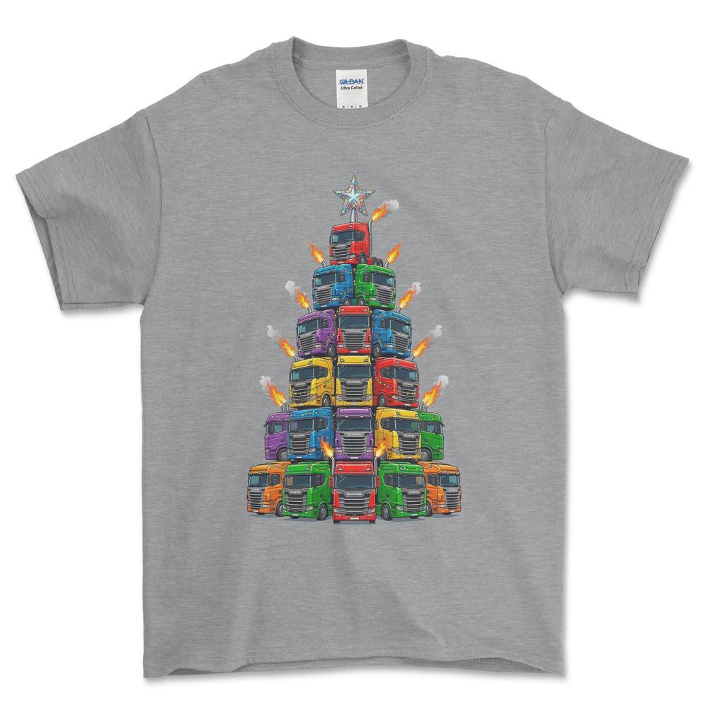Scania Lastbil Juletræ Christmas Tree - Unisex T-Shirt-Beklædning-Scania-Grå Sport-S-Forside-Garage Culture Shop- garage - man cave - merchandise