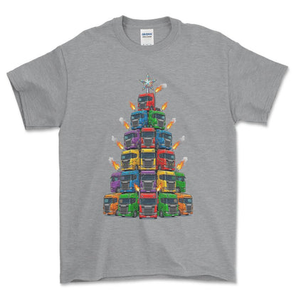 Scania Lastbil Juletræ Christmas Tree - Unisex T-Shirt-Beklædning-Scania-Grå Sport-S-Forside-Garage Culture Shop- garage - man cave - merchandise