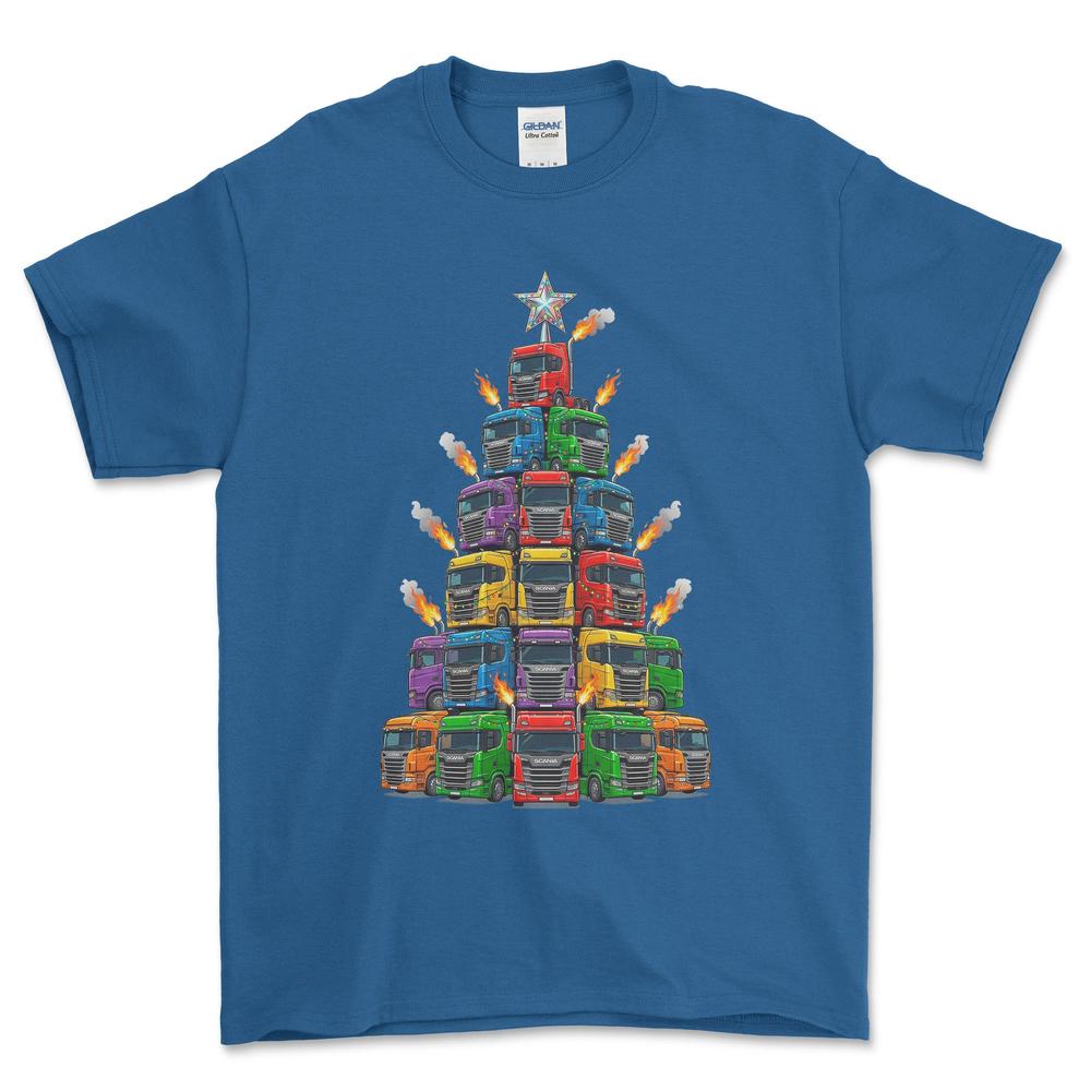 Scania Lastbil Juletræ Christmas Tree - Unisex T-Shirt-Beklædning-Scania-Blå Royal-S-Forside-Garage Culture Shop- garage - man cave - merchandise