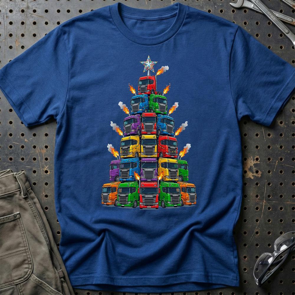 Scania Lastbil Juletræ Christmas Tree - Unisex T-Shirt-Beklædning-Scania-Blå Royal-S-Garage Culture Shop- garage - man cave - merchandise