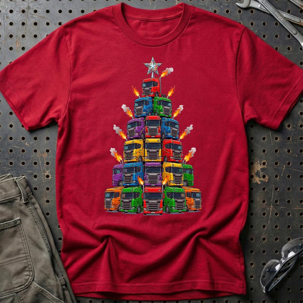 Scania Lastbil Juletræ Christmas Tree - Unisex T-Shirt-Beklædning-Scania-Rød-S-Garage Culture Shop- garage - man cave - merchandise