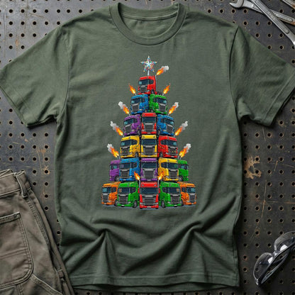 Scania Lastbil Juletræ Christmas Tree - Unisex T-Shirt-Beklædning-Scania-Grøn Militær-S-Garage Culture Shop- garage - man cave - merchandise