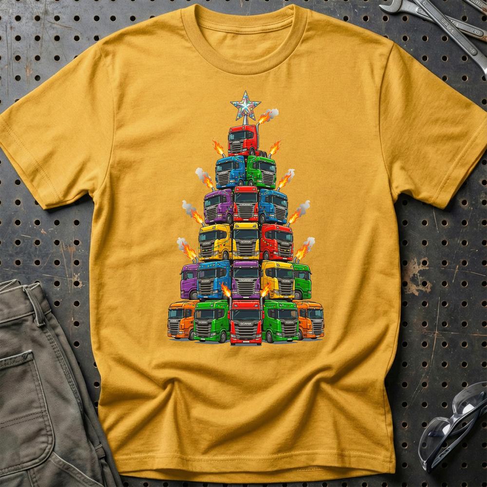 Scania Lastbil Juletræ Christmas Tree - Unisex T-Shirt-Beklædning-Scania-Guld-S-Garage Culture Shop- garage - man cave - merchandise