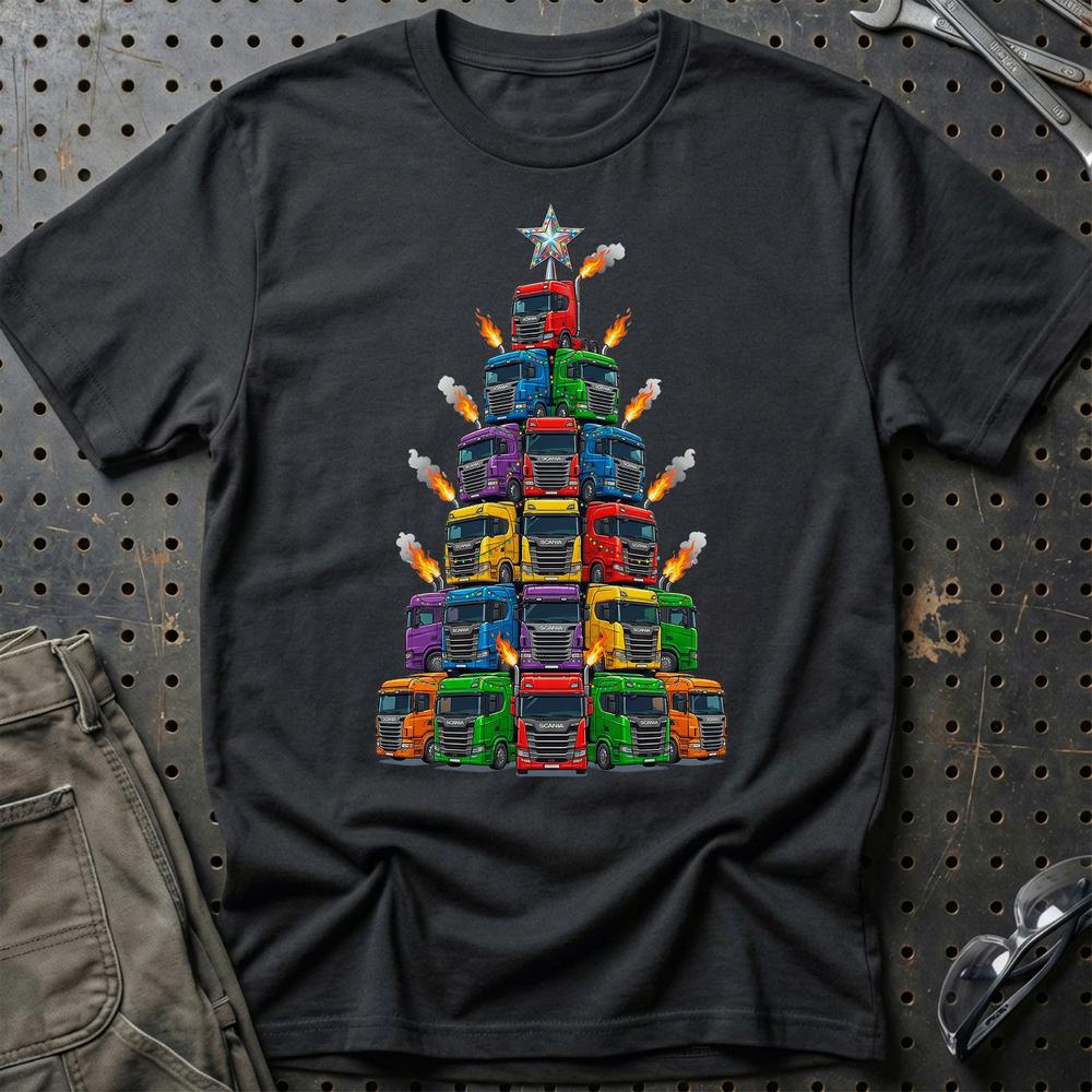 Scania Lastbil Juletræ Christmas Tree - Unisex T-Shirt-Beklædning-Scania-Sort-S-Garage Culture Shop- garage - man cave - merchandise