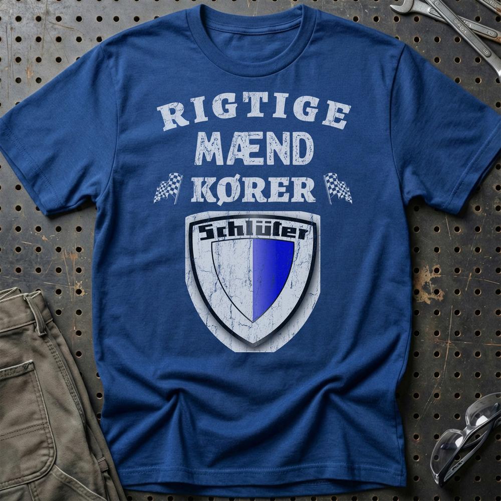 Schluter Rigtige Mænd Kører - Unisex T-Shirt , Bomuld-Beklædning-Schlüter-Blå Royal-S-Garage Culture Shop- garage - man cave - merchandise
