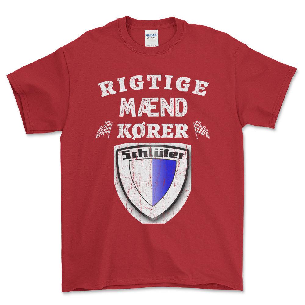 Schluter Rigtige Mænd Kører - Unisex T-Shirt , Bomuld-Beklædning-Schlüter-Rød-S-Forside-Garage Culture Shop- garage - man cave - merchandise