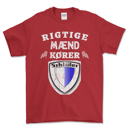 Schluter Rigtige Mænd Kører - Unisex T-Shirt , Bomuld-Beklædning-Schlüter-Rød-S-Forside-Garage Culture Shop- garage - man cave - merchandise