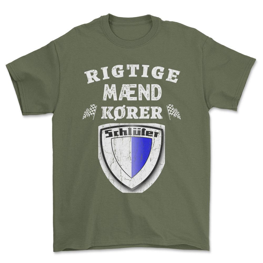 Schluter Rigtige Mænd Kører - Unisex T-Shirt , Bomuld-Beklædning-Schlüter-Grøn Militær-S-Forside-Garage Culture Shop- garage - man cave - merchandise