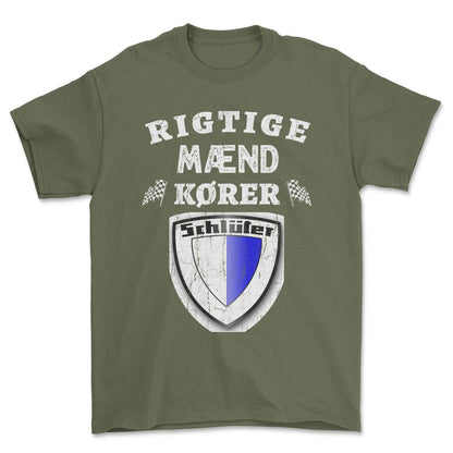 Schluter Rigtige Mænd Kører - Unisex T-Shirt , Bomuld-Beklædning-Schlüter-Grøn Militær-S-Forside-Garage Culture Shop- garage - man cave - merchandise