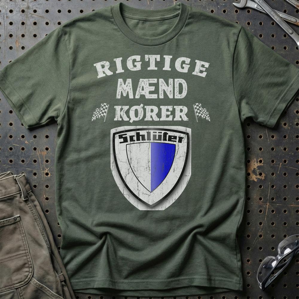 Schluter Rigtige Mænd Kører - Unisex T-Shirt , Bomuld-Beklædning-Schlüter-Grøn Militær-S-Garage Culture Shop- garage - man cave - merchandise