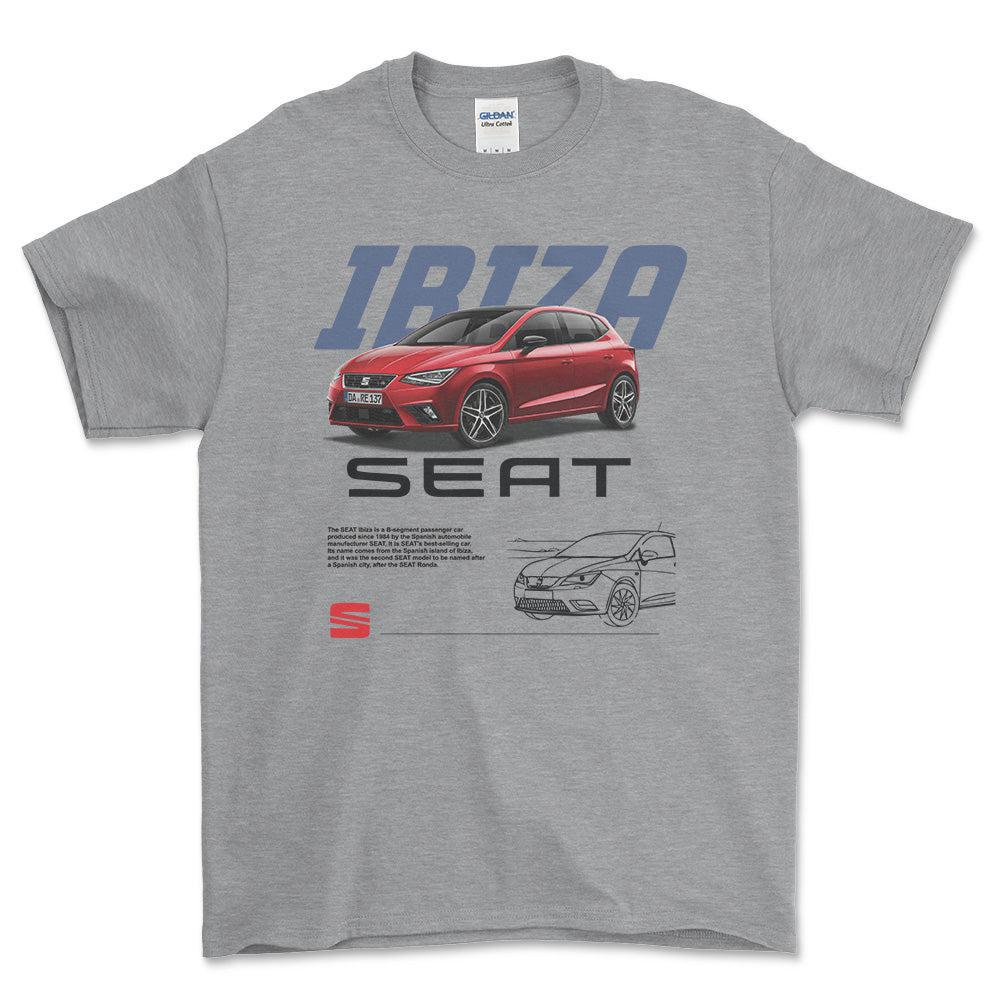 Seat Ibiza - Unisex T-Shirt , Bomuld-Beklædning-Seat-Grå Sport-S-Forside-Garage Culture Shop- garage - man cave - merchandise