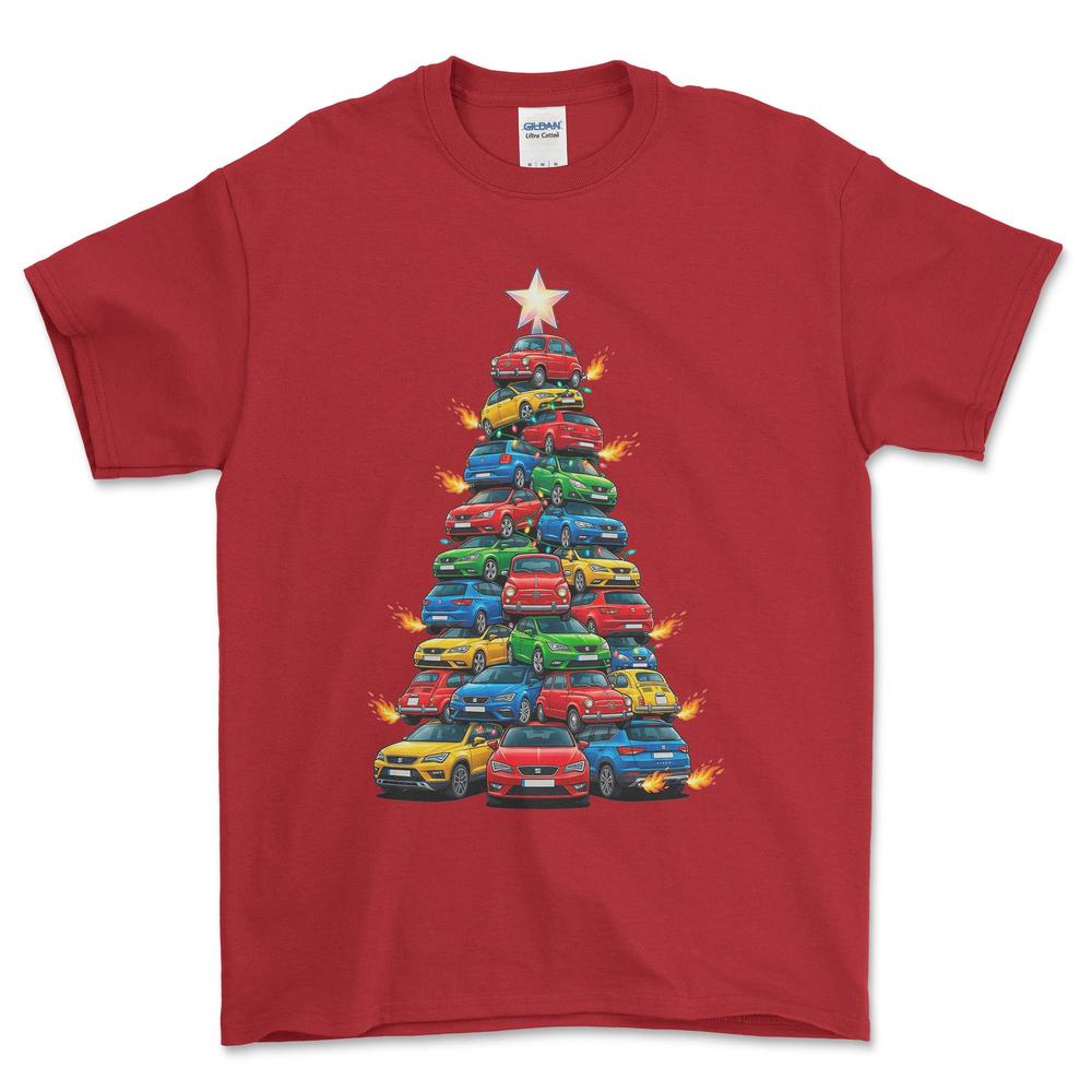 Seat Juletræ Christmas Tree - Unisex T-Shirt-Beklædning-Seat-Rød-S-Forside-Garage Culture Shop- garage - man cave - merchandise