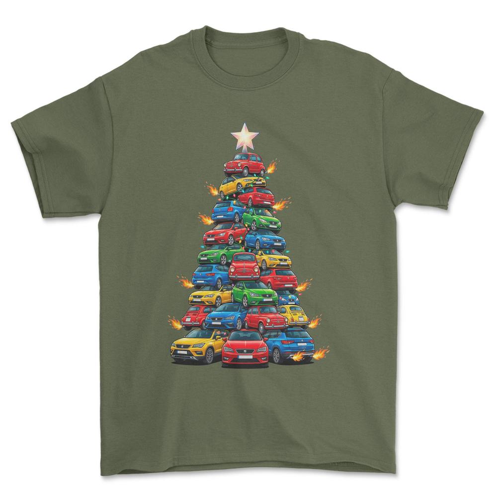 Seat Juletræ Christmas Tree - Unisex T-Shirt-Beklædning-Seat-Grøn Militær-S-Forside-Garage Culture Shop- garage - man cave - merchandise