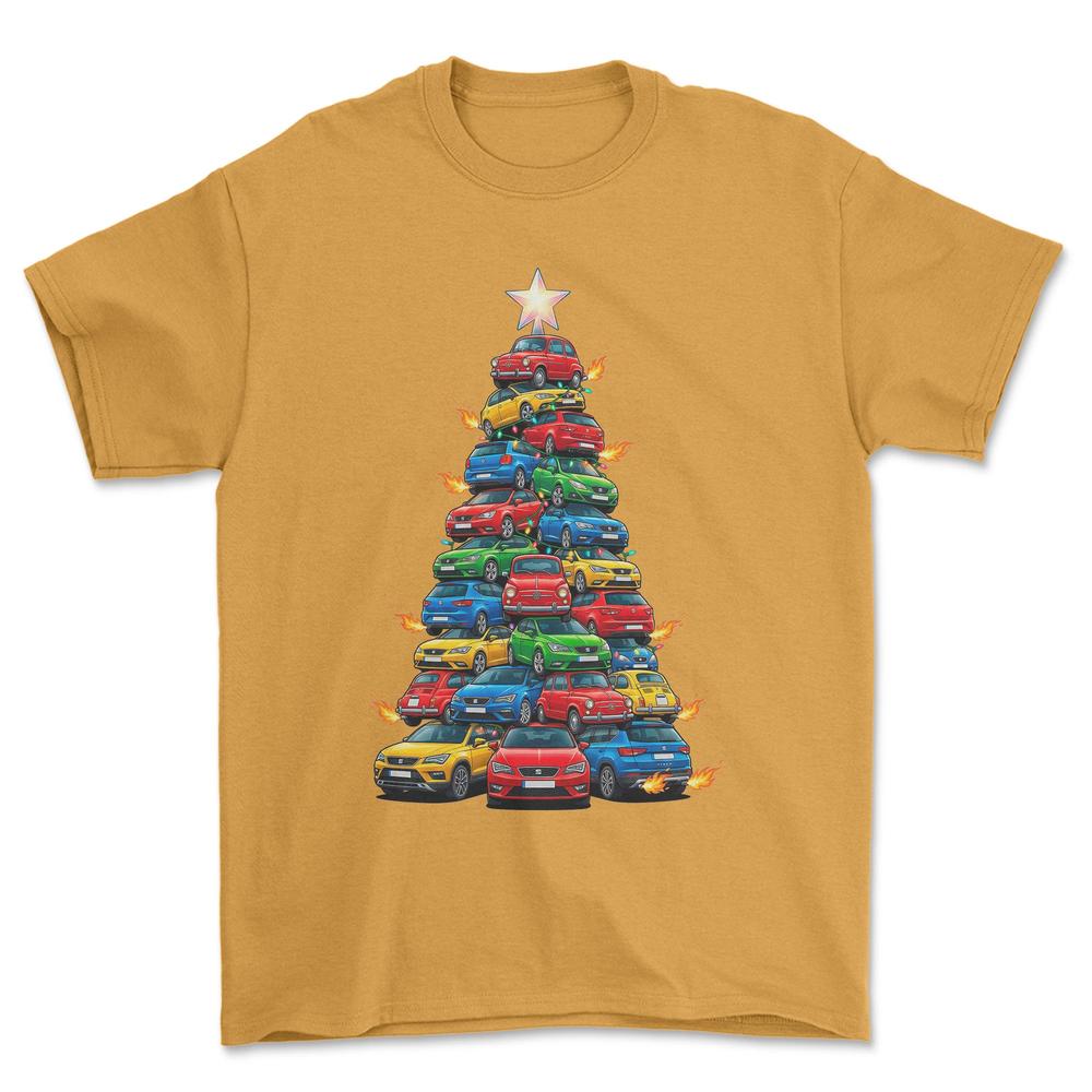 Seat Juletræ Christmas Tree - Unisex T-Shirt-Beklædning-Seat-Guld-S-Forside-Garage Culture Shop- garage - man cave - merchandise