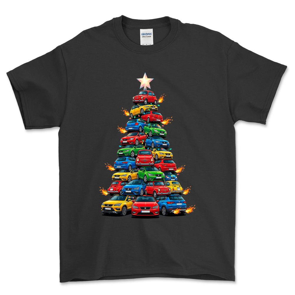 Seat Juletræ Christmas Tree - Unisex T-Shirt-Beklædning-Seat-Sort-S-Forside-Garage Culture Shop- garage - man cave - merchandise