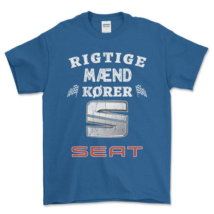 Seat Rigtige Mænd Kører - Unisex T-Shirt , Bomuld-Beklædning-Seat-Blå Royal-S-Forside-Garage Culture Shop- garage - man cave - merchandise