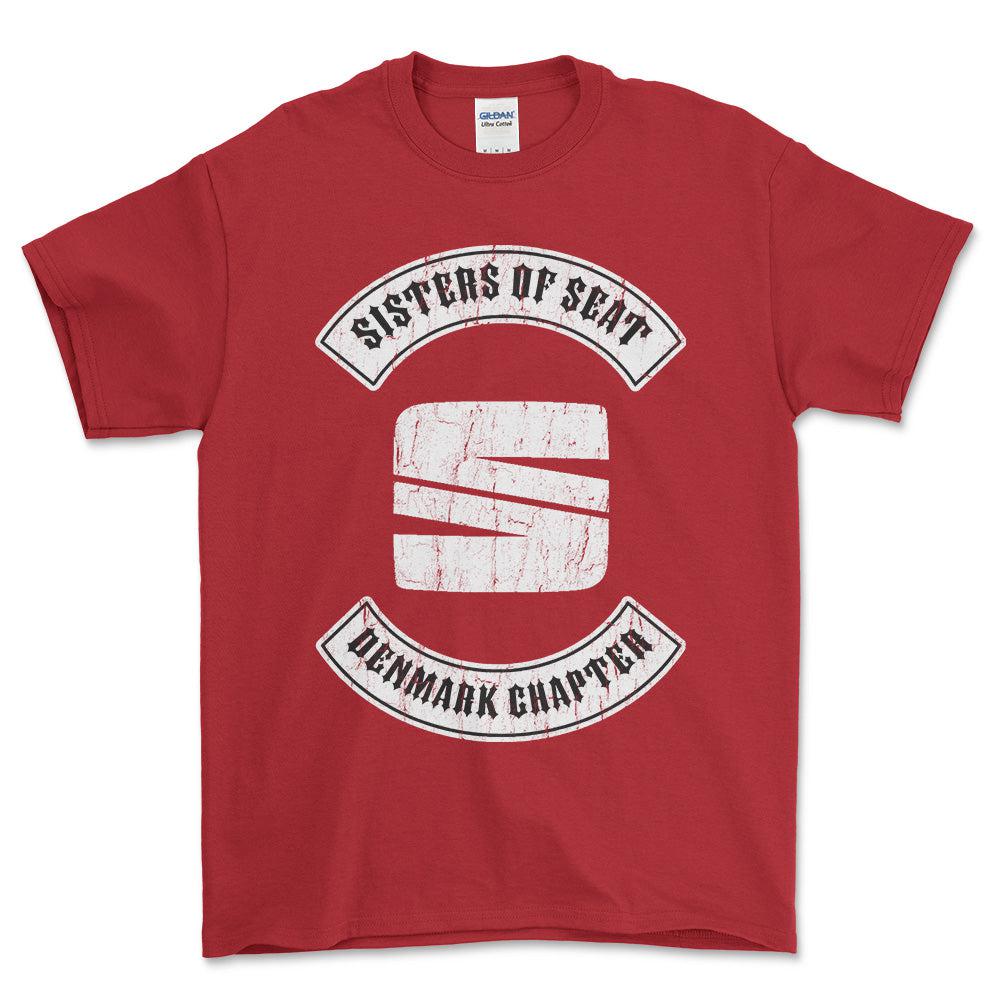 Seat Sisters Of Seat Denmark Chapter Unisex T-Shirt , Bomuld-Beklædning-Seat-Rød-S-Forside-Garage Culture Shop- garage - man cave - merchandise
