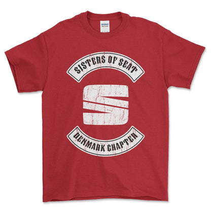 Seat Sisters Of Seat Denmark Chapter Unisex T-Shirt , Bomuld-Beklædning-Seat-Rød-S-Forside-Garage Culture Shop- garage - man cave - merchandise