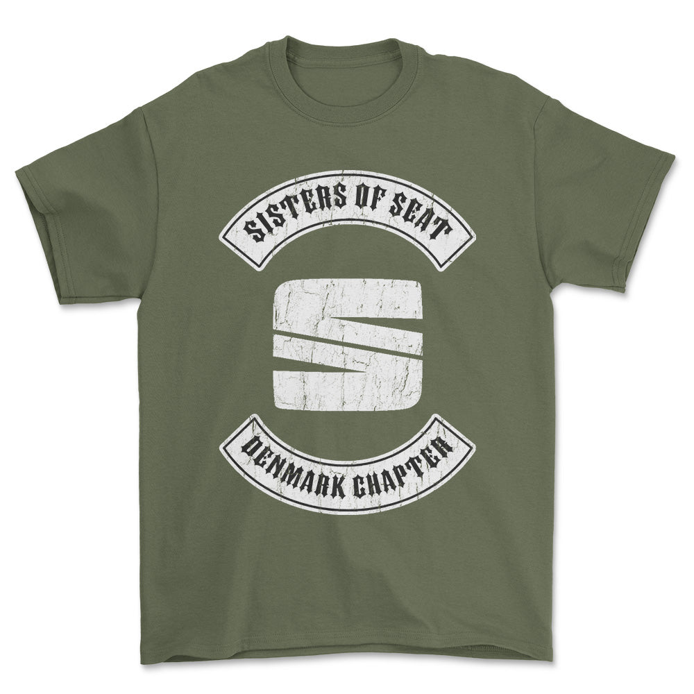 Seat Sisters Of Seat Denmark Chapter Unisex T-Shirt , Bomuld-Beklædning-Seat-Grøn Militær-S-Forside-Garage Culture Shop- garage - man cave - merchandise