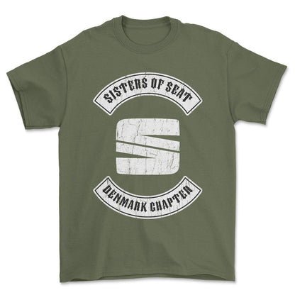 Seat Sisters Of Seat Denmark Chapter Unisex T-Shirt , Bomuld-Beklædning-Seat-Grøn Militær-S-Forside-Garage Culture Shop- garage - man cave - merchandise