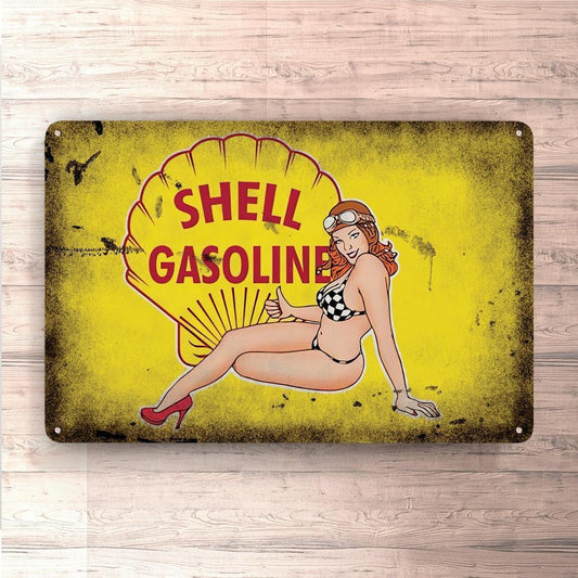Shell Pin-Up Vintage Skilte, Musemåtte, Dørmåtte-Skilte-Motorolie-Garage Culture Shop- garage - man cave - merchandise