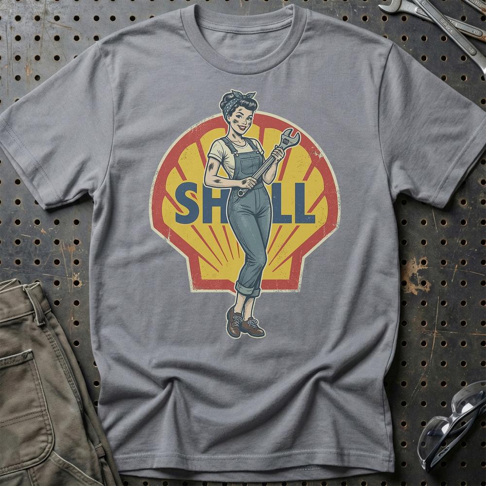 Shell Pinup - Unisex T-Shirt , Bomuld-Beklædning-Motoroil-Grå Sport-S-Garage Culture Shop- garage - man cave - merchandise