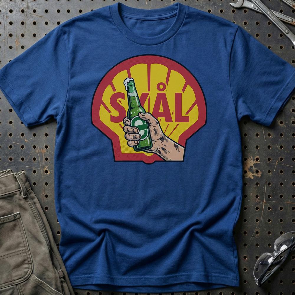 Shell Skål T-Shirt-Beklædning-Motoroil-Blå Royal-S-Garage Culture Shop- garage - man cave - merchandise