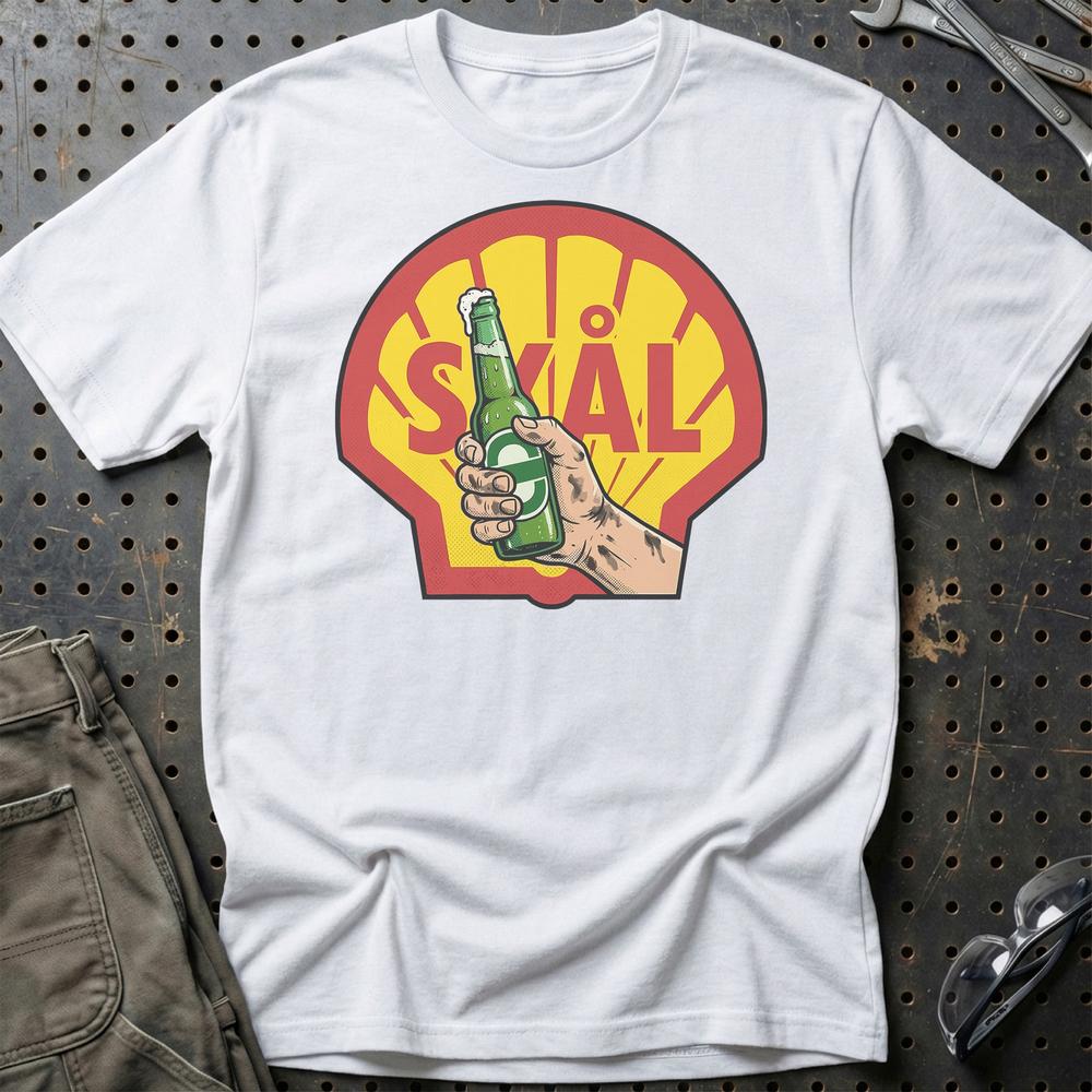 Shell Skål - Unisex T-Shirt-Beklædning-Motoroil-Hvid-S-Garage Culture Shop- garage - man cave - merchandise