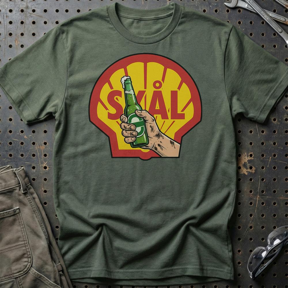Shell Skål - Unisex T-Shirt-Beklædning-Motoroil-Grøn Militær-S-Garage Culture Shop- garage - man cave - merchandise