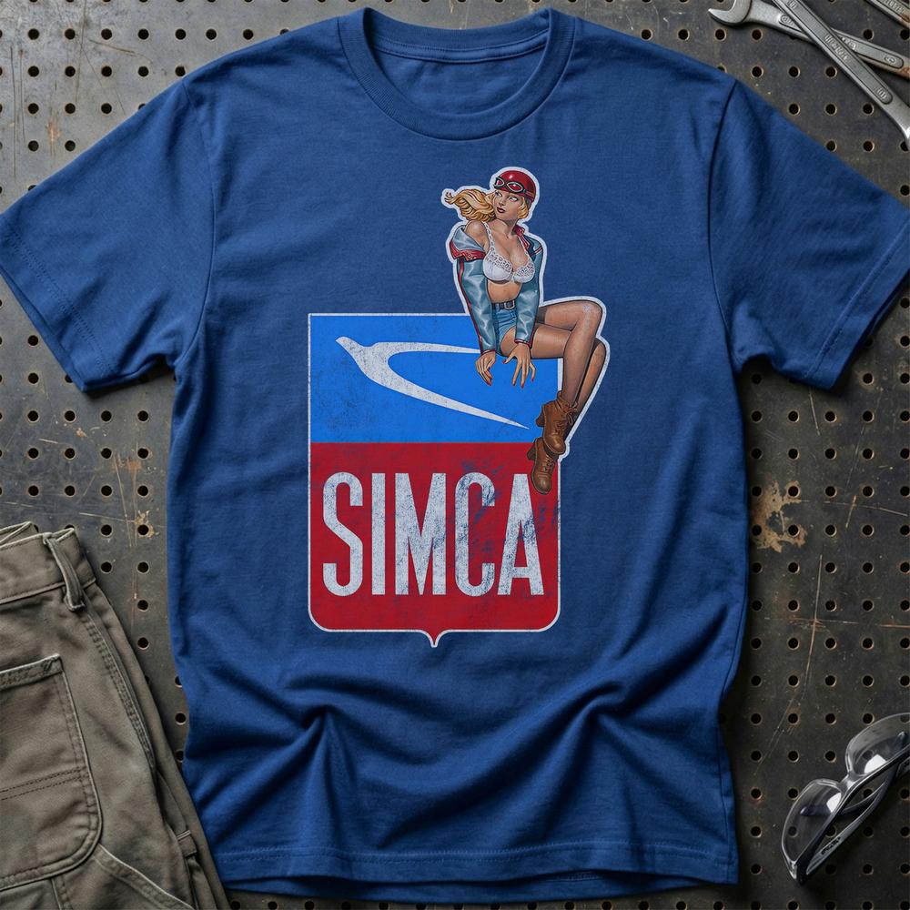 Simca Pinup T-Shirt-Beklædning-Simca-Blå Royal-S-Garage Culture Shop- garage - man cave - merchandise