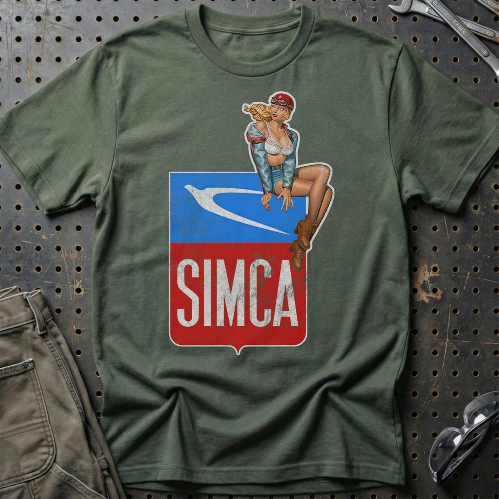 Simca Pinup T-Shirt-Beklædning-Simca-Grøn Militær-S-Garage Culture Shop- garage - man cave - merchandise