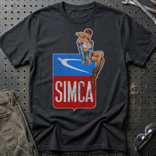 Simca Pinup - Unisex T-Shirt , Bomuld-Beklædning-Simca-Sort-S-Garage Culture Shop- garage - man cave - merchandise