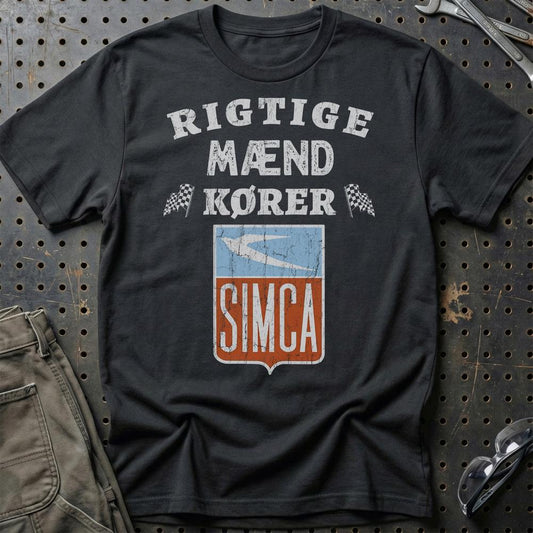 Simca Rigtige Mænd Kører - Unisex T-Shirt , Bomuld-Beklædning-Simca-Sort-S-Garage Culture Shop- garage - man cave - merchandise
