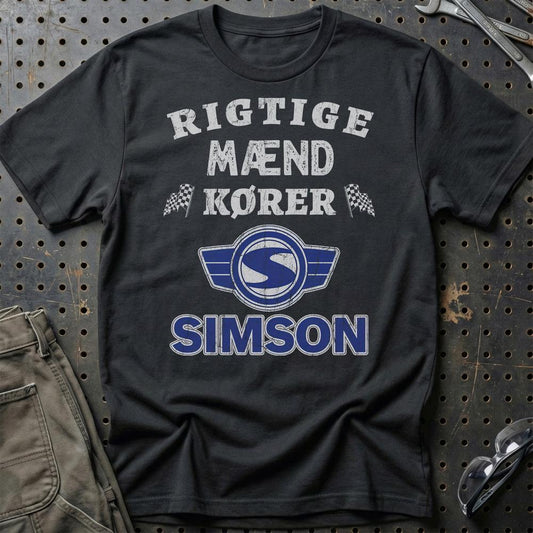 Simson Rigtige Mænd Kører - Unisex T-Shirt , Bomuld-Beklædning-Simson-Sort-S-Garage Culture Shop- garage - man cave - merchandise