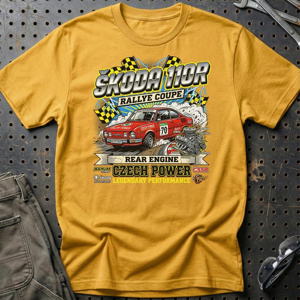 Škoda 110R Rallye Coupe Czech Power - Unisex T-Shirt-Beklædning-Skoda-Guld-S-Garage Culture Shop- garage - man cave - merchandise