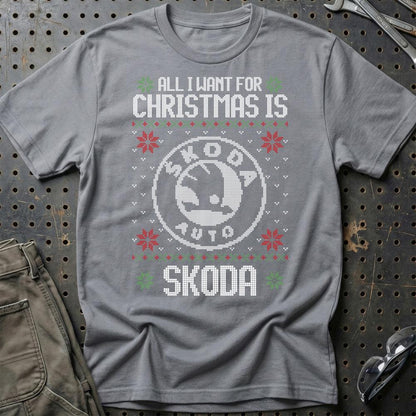 Skoda - All I Want For Christmas - Unisex T-Shirt , Bomuld-Beklædning-Skoda-Grå Sport-S-Garage Culture Shop- garage - man cave - merchandise