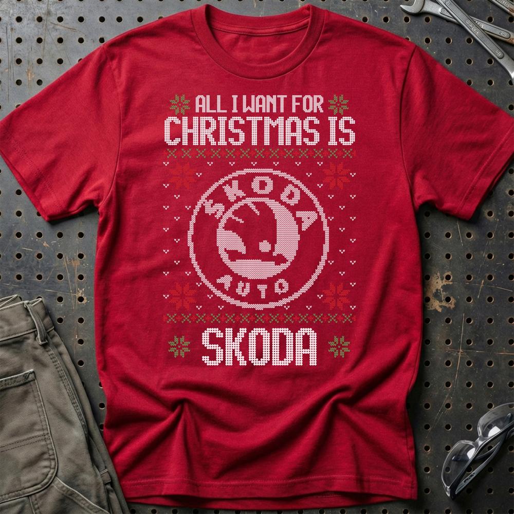 Skoda - All I Want For Christmas - Unisex T-Shirt , Bomuld-Beklædning-Skoda-Rød-S-Garage Culture Shop- garage - man cave - merchandise
