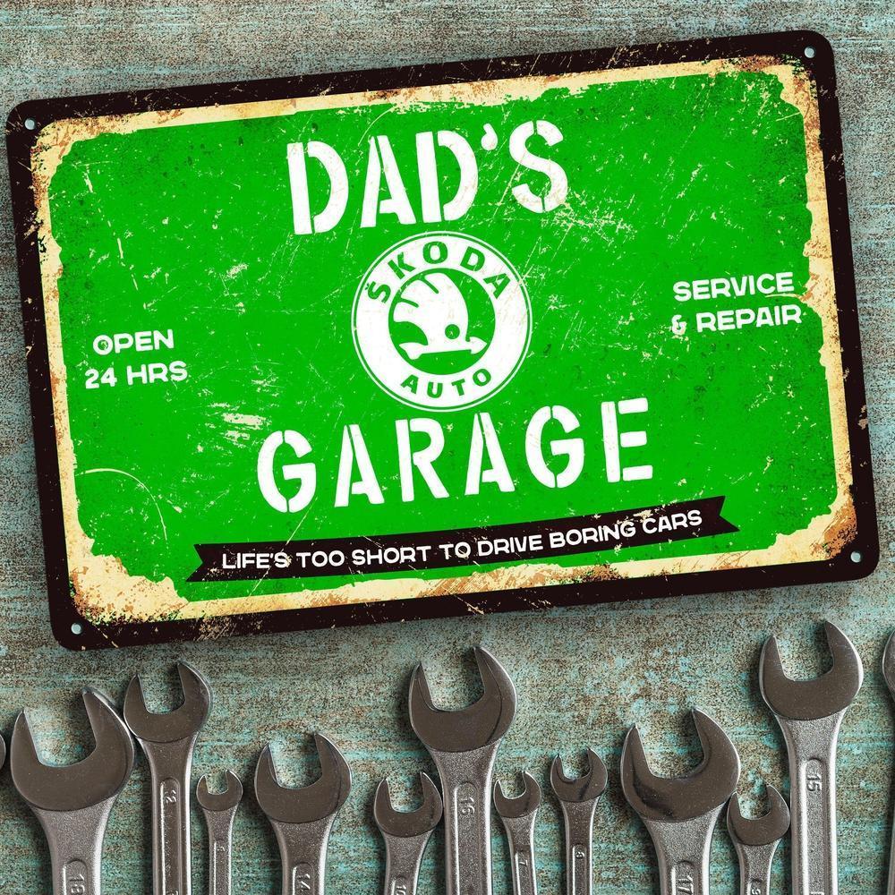 Škoda Dads Garage Skilte, Musemåtte, Dørmåtte , Plakat-Skilte-Skoda-Garage Culture Shop- garage - man cave - merchandise