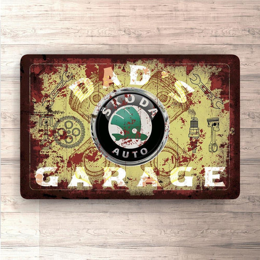 Škoda Dads Garage Vintage Skilte, Musemåtte, Dørmåtte , Plakat-Skilte-Skoda-Garage Culture Shop- garage - man cave - merchandise