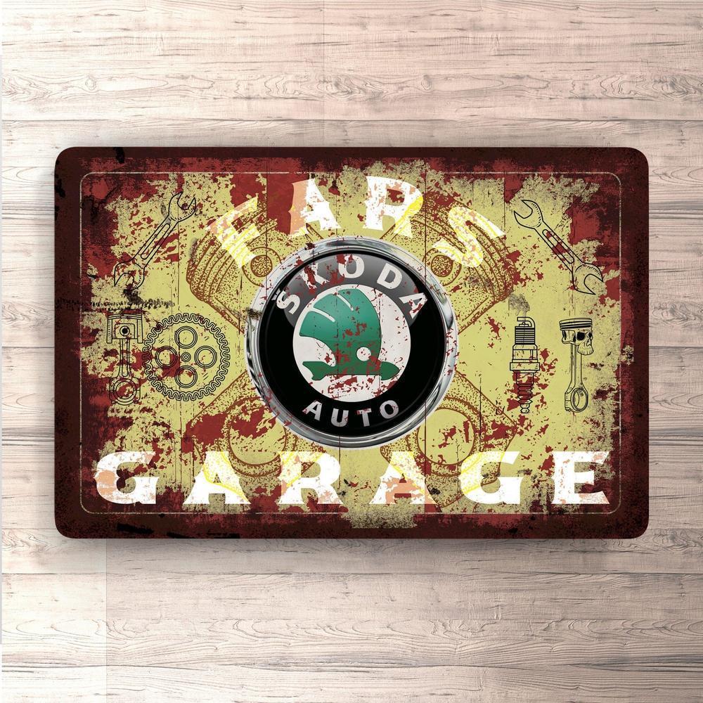 Škoda Fars Garage Vintage Skilte, Musemåtte, Dørmåtte , Plakat-Skilte-Skoda-Garage Culture Shop- garage - man cave - merchandise