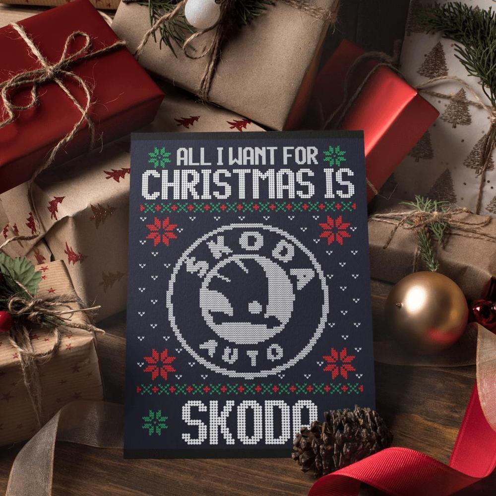 Škoda Juleskilte All I Want For Christmas Is Skilte, Musemåtte, Dørmåtte , Plakat-Skilte-Skoda-Garage Culture Shop- garage - man cave - merchandise
